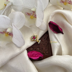 Vriksham Floral Kundan Nath-White Red -Pearls-J3042