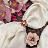 Vriksham Flower Shape Kundan Jadau Adjustable Finger Ring-Red White-J3683