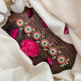 Vriksham Floral 6 Round Style Kundan Jadau Jad Billai-Red Green& White-Pearls-J4102