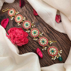 Vriksham Floral 6 Round Style Kundan Jadau Jad Billai-Red Green& White-Pearls-J4102