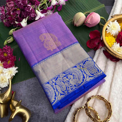 Vriksham Classic Lavender & Blue Border With Golden Zari Border Korvai Pure Silk Saree-VS4993