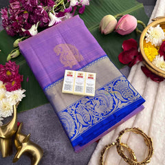 Vriksham Classic Lavender & Blue Border With Golden Zari Border Korvai Pure Silk Saree-VS4993