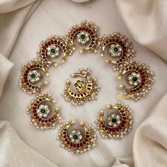 Vriksham Half Moon Style Pearls Motif Floral Jada Billai-Green Bead & White-G21482