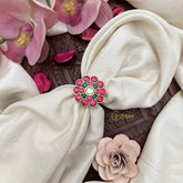 Vriksham Elegant Jadau Kundan Floral Finger Ring-White Red & Green-J3407