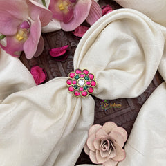 Vriksham Elegant Jadau Kundan Floral Finger Ring-White Red & Green-J3407