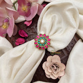 Vriksham Unique Floral Jadau Kundan Finger Ring-Red Green & White-J3414