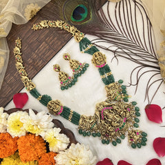 Vriksham Gold Lakshmi Temple With Green Beaded Haram-Green Bead-G19133