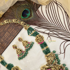 Vriksham Gold Lakshmi Temple With Green Beaded Haram-Green Bead-G19133