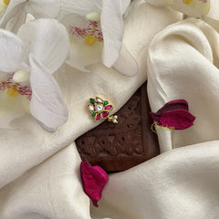 Vriksham Lotus Jadau Kundan Nath-Red Green & White-Pearls-J3021