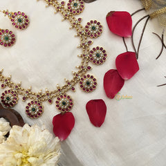 Vriksham Antique Finish Gold Round Floral Long Neckpiece-G19169