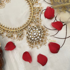 Vriksham Designer Dual Peacock Style Guttapusalu Long Neckpiece-White-Rice Pearl-G19162