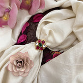 Vriksham Floral Adjustable Statement Kundan Jadau Finger Ring-Red Green & White-J3679