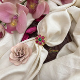 Vriksham Floral Adjustable Statement Kundan Jadau Finger Ring-Red Green-J3678