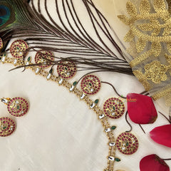 Vriksham Antique Finish Gold Round Peacock Design Long Neckpiece-G19170