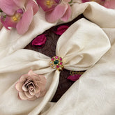 Vriksham Designer Floral Kundan Jadau Adjustable Finger Ring-Red Green & White-J3681