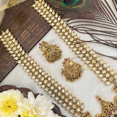 Vriksham Antique Gold White Kundan With Floral Pendant Long Haram-Gold Bead-G19164