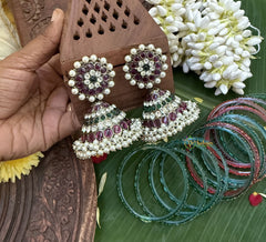 Vriksham Precious Black Polish Kemp Jhumka-Pearl-G17948