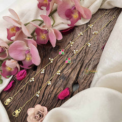 Vriksham Classic Floral Style Gold Look Alike Pearls Drop Anklets-Red Green-G20794