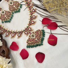 Vriksham Designer Reversible Manga With Floral Pendant Long Neckpiece-Green Bead-G19168