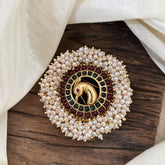 Antique Cluster Pearl Billai- Peacock Bun Billai -Red Green-G10383