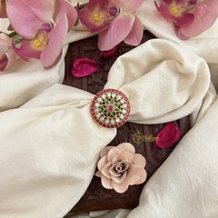 Vriksham Unique Floral Jadau Kundan Finger Ring-Red Green & White-J3420