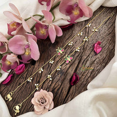 Vriksham Elegant Butterfly Style Gold Look Alike Pearls Drop Anklets-Red Green-G20796