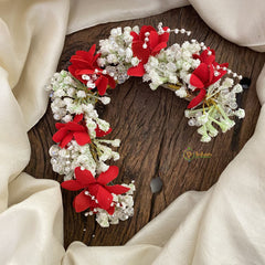 Vriksham Red & White Floral Veni with Beads-Flower Accessory-H882