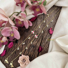 Vriksham Classic Floral Style Gold Look Alike Pearls Drop Anklets-Red White-G20795