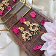 Vriksham Elegant Floral Earring-Red White-Pastel Green Beads-G18243