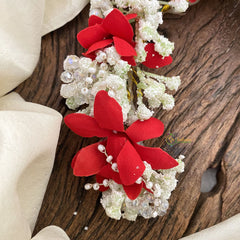 Vriksham Red & White Floral Veni with Beads-Flower Accessory-H882