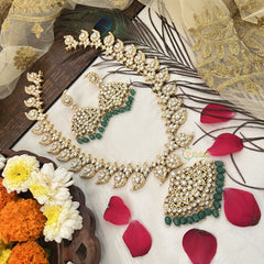 Vriksham Designer Reversible Manga With Floral Pendant Long Neckpiece-Green Bead-G19168