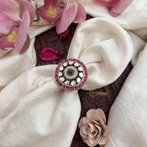 Vriksham Elegant Floral Kundan Jadau Adjustable Finger Ring-Red Green & White-J3684