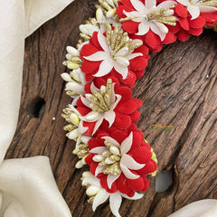Vriksham Red & White Veni with Beads- Flower Accessory-H886