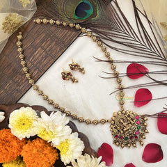 Vriksham Traditional Gold Lakshmi Pendant Haram Neckpiece-Gold Bead-G19167