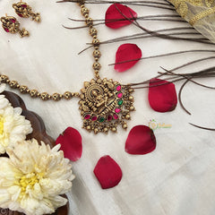 Vriksham Traditional Gold Lakshmi Pendant Haram Neckpiece-Gold Bead-G19167