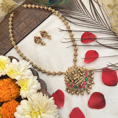 Vriksham Traditional Gold Lakshmi Pendant Haram Neckpiece-Gold Bead-G19167