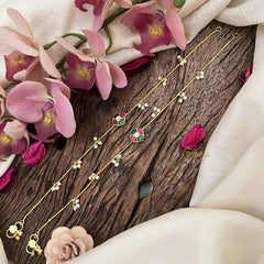 Vriksham Diagonal Style Gold Look Alike Pearls Drop Anklets-Red Green & White-G20797