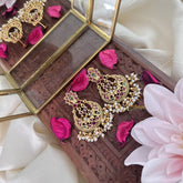 Vriksham Chandbali Style Red Green Earring-Pearls-G18205