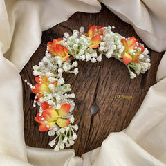 Vriksham Yellow Orange & White Floral Veni with Beads-Flower Accessory-H883