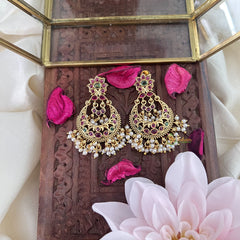 Vriksham Chandbali Style Red Green Earring-Pearls-G18205