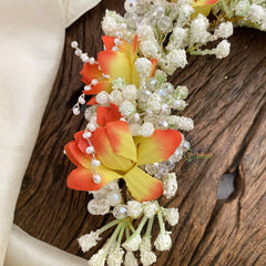 Vriksham Yellow Orange & White Floral Veni with Beads-Flower Accessory-H883