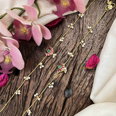 Vriksham Diya Style Gold Look Alike Pearls Drop Anklets-Red Green-G20798