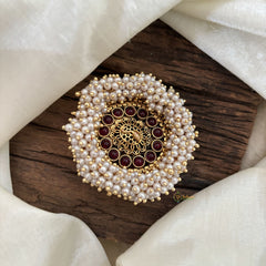 Antique Cluster Pearl Billai- Peacock Bun Billai -Red-G10386