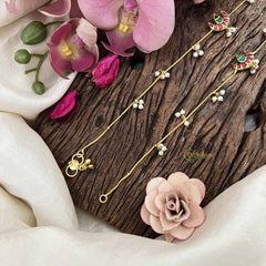 Vriksham Diya Style Gold Look Alike Pearls Drop Anklets-Red Green-G20798