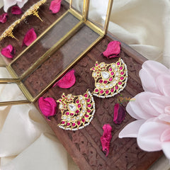 Vriksham Dual Peacock Chandbali Style Earring-Red White-G18226