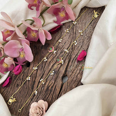 Vriksham Diya Style Gold Look Alike Pearls Drop Anklets-Red Green-G20798