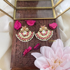 Vriksham Dual Peacock Chandbali Style Earring-Red White-G18226