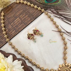 Vriksham Traditional Gold Lakshmi Pendant Haram Neckpiece-Green Bead-G19166