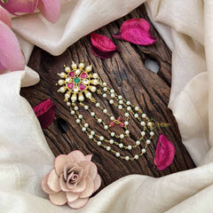 Vriksham Floral Design Jada Billai- Red White & Green-Pearls & Green Bead-G21025