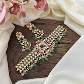 Vriksham Designer AD Stone High Neck Choker-White Red-Green Bead-Pearl-G15793